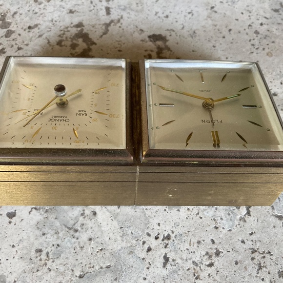 Florn solid brass  vintage  50s alarm clock and barometer  Very Rare  ex.cond. - Picture 8 of 8